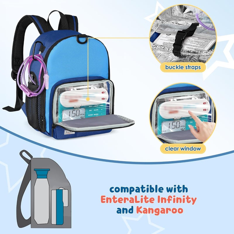 LUXJA Feeding Tube Backpack Fits 500ml Bag and Enteral Feeding Pump (Compatible with EnteraLite Infinity and Kangaroo Joey), Feeding Tube Bag for G Tube, J Tube and GJ Tube, Blue - Image 3
